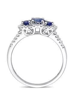 Best deal 👍 7/8 ct. t.g.w. Blue Sapphire and 1/4 ct. t.w. Diamond 3-Stone Ring in 10K White Gold by Belk & Co. ❤️ -DealsBelk & Co. Store Belk 30162