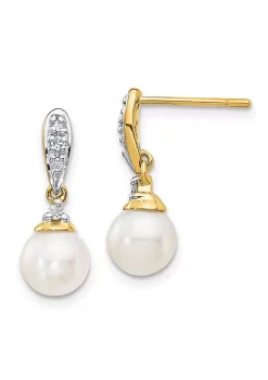 Top 10 👍 0.082 ct. t.w. Diamond and 6-7mm White Round Freshwater Cultured Pearl Dangle Earrings in 14K Yellow Gold by Belk & Co. ⭐ -DealsBelk & Co. Store Belk 30173