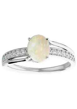 Cheap 🌟 Lab Created 1 1/2cttw Oval Shape Created Opal and Diamond Ring In Sterling Silver by Belk & Co. 😀 -DealsBelk & Co. Store Belk 30208