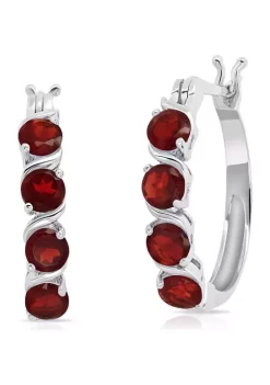 Buy 🥰 Round Garnet Statement Hoop Earrings in Sterling Silver (0.9 Inches) by Belk & Co. 🔔