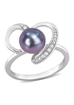 Wholesale ✨ 8-8.5 Millimeter Black Freshwater Cultured Pearl and Diamond Accent Heart Ring in Sterling Silver by Belk & Co. 🎉