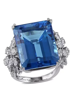 Brand new 🥰 31 ct. t.g.w. Swiss Blue Topaz and 1.75 ct. t.w. Diamond Cocktail Ring in 14K White Gold by Belk & Co. ⭐ -DealsBelk & Co. Store Belk 30231