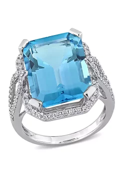 Outlet ❤️ 16 ct. t.g.w. Sky Blue Topaz and 1/2 ct. t.w. Diamond Cocktail Ring in 14K White Gold by Belk & Co. 🎉