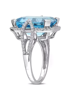 Outlet ❤️ 16 ct. t.g.w. Sky Blue Topaz and 1/2 ct. t.w. Diamond Cocktail Ring in 14K White Gold by Belk & Co. 🎉 -DealsBelk & Co. Store Belk 30237