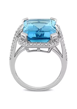 Outlet ❤️ 16 ct. t.g.w. Sky Blue Topaz and 1/2 ct. t.w. Diamond Cocktail Ring in 14K White Gold by Belk & Co. 🎉 -DealsBelk & Co. Store Belk 30238