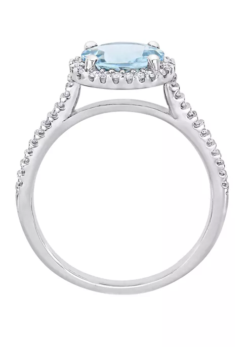 Discount ✔️ 1.6 ct. t.w. Aquamarine and 1/4 ct. t.w. Diamond Halo Engagement Ring in 14K White Gold by Belk & Co. ⭐ 2 Discount ✔️ 1.6 ct. t.w. Aquamarine and 1/4 ct. t.w. Diamond Halo Engagement Ring in 14K White Gold by Belk & Co. ⭐ - Image 2