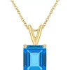New 🥰 14K Gold 10x8 Emerald Cut Blue Topaz Pendant by Belk & Co. 💯