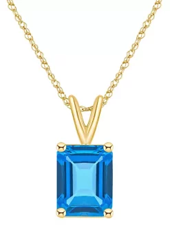 New 🥰 14K Gold 10x8 Emerald Cut Blue Topaz Pendant by Belk & Co. 💯 -DealsBelk & Co. Store Belk 30270