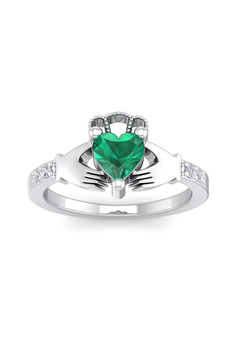 Hot Sale โ Lab Created 1cttw Heart Shape Created Emerald and Diamond Claddagh Ring In Sterling Silver by Belk & Co. ๐งจ 1 Hot Sale โ Lab Created 1cttw Heart Shape Created Emerald and Diamond Claddagh Ring In Sterling Silver by Belk & Co. ๐งจ