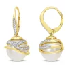 New 😍 12-12.5mm South Sea Cultured Freshwater Pearl and 1/4 CT TDW Diamond Leverback Earrings in 10k Yellow Gold by Belk & Co. 🎁