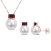 Outlet 🤩 2-Piece Set of 9-12MM Freshwater Cultured Pearl and 1.51 ct. t.g.w. Garnet Earrings & Pendant with Chain in 10K Rose Gold by Belk & Co. ⌛