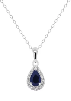 New ⭐ Sterling Silver 6x4mm Pear Shaped Sapphire Diamond Accent Halo Pendant Necklace by Belk & Co. 💯 -DealsBelk & Co. Store Belk 3035