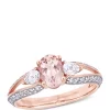 Best Pirce 🌟 3/4 ct. t.w. Morganite and 4/5 ct. t.w. White Topaz Split Shank 3 Stone Ring in 10k Rose Gold by Belk & Co. 🎉