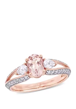 Best Pirce ๐ 3/4 ct. t.w. Morganite and 4/5 ct. t.w. White Topaz Split Shank 3 Stone Ring in 10k Rose Gold by Belk & Co. ๐
