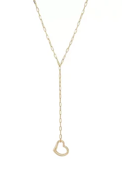 Best Pirce 😍 14K Yellow Gold Lariat with Open Heart on 2.5mm Paperclip Chain Necklace by Belk & Co. 👍