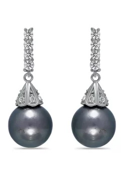 Hot Sale ⌛ 12MM Tahaitian Pearl and White Topaz Drop Earrings, Sterling Silver by Belk & Co. 👍