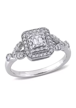 Wholesale 🎉 1/2 ct. t.w. Diamond Emerald Cut Halo Vintage Engagement Ring in 10k White Gold by Belk & Co. 🎉