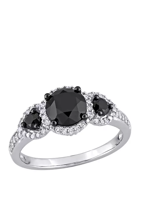 Best Sale 🛒 2 ct. t.w. Black and White Diamond 3 Stone Halo Engagement Ring in 10K White Gold by Belk & Co. 💯 1 Best Sale 🛒 2 ct. t.w. Black and White Diamond 3 Stone Halo Engagement Ring in 10K White Gold by Belk & Co. 💯