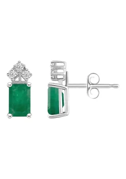 Promo 🥰 14K Gold 6x4 Emerald Cut Emerald 1/8 Cttw Diamond Earrings by Belk & Co. ⭐