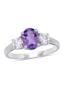 Discount 🔥 Oval Cut Amethyst and Created White Sapphire 3-Stone Ring in Sterling Silver by Belk & Co. ❤️