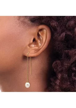Outlet ✔️ 14K Yellow Gold 7-8mm White Rice Freshwater Cultured Pearl Dangle Threader Earrings by Belk & Co. ✔️ -DealsBelk & Co. Store Belk 30511