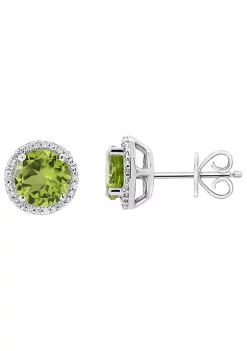 Coupon ๐ Sterling Silver 7mm Round Peridot 1/6 CTTW Diamond Halo Stud Earrings by Belk & Co. โค๏ธ