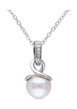 Coupon 🎉 8-8.5 Millimeter Cultured Freshwater Pearl and Diamond Twist Pendant with Chain in Sterling Silver by Belk & Co. ✨