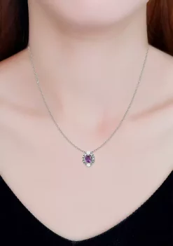 Hot Sale 👍 1.75 ct.t.w. African Amethyst and White Topaz Halo Pendant Necklace in Sterling Silver by Belk & Co. 🔔 -DealsBelk & Co. Store Belk 30532