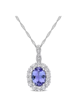 Discount ⭐ 1.88 ct. t.g.w. Tanzanite, White Topaz and Diamond Accent Vintage Halo Pendant with Chain in 14K White Gold by Belk & Co. 🌟 -DealsBelk & Co. Store Belk 30552