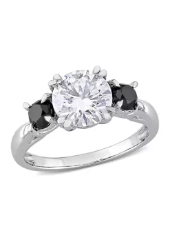 Wholesale 🧨 2 ct. t.w. Created Moissanite and 3/4 ct. t.w. Black Diamond 3-Stone Engagement Ring in 10K White Gold by Belk & Co. ⭐