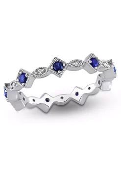 Best Sale ❤️ 1/2 ct. t.g.w. Created Blue Sapphire and 1/10 ct. t.w. Diamond Stackable Ring in 10K White Gold by Belk & Co. ⌛