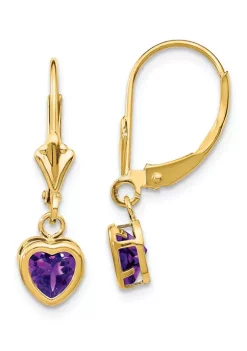 Coupon 🥰 7/8 ct. t.w. Amethyst 5mm Heart Earrings in 14K Yellow Gold by Belk & Co. ✔️
