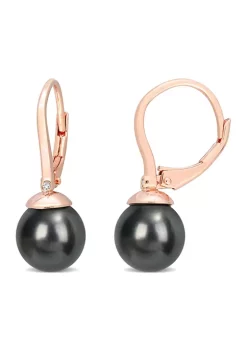 Promo ✨ 8-8.5mm Black Tahitian Cultured Freshwater Pearl & Diamond Accent Leverback Earrings in Rose Plated Sterling Silver by Belk & Co. 😍