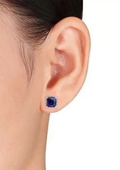 Wholesale 😉 Lab Created 4.12 ct. t.g.w. Created Sapphire Bezel Style Square Stud Earrings in Sterling Silver by Belk & Co. ✨ -DealsBelk & Co. Store Belk 30660