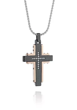 Flash Sale 🌟 Men's Stainless Steel Textured Cross Pendant with Cubic Zirconia Center by Belk & Co. 🔔 -DealsBelk & Co. Store Belk 30676