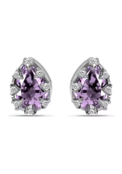 Wholesale 🌟 1-1/6 ct. 7x5MM Pear Amethyst and White Topaz Crown Stud Earrings, Sterling Silver by Belk & Co. 🎉