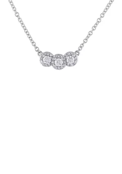 Buy 🎉 1/2 ct. t.w. Diamond Halo 3 Stone Necklace in 14k White Gold by Belk & Co. 😀