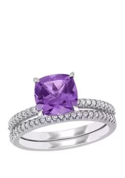Cheapest ⌛ 2 Piece 1.75 ct. t.w. Amethyst and 1/4 ct. t.w. Diamond Bridal Set in 14k White Gold by Belk & Co. 🎁