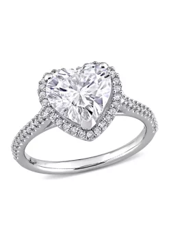 Outlet 😉 Lab Created 3 ct. t.w. Moissanite and 1/4 ct. t.w. Diamond Heart Halo Engagement Ring in 14k White Gold by Belk & Co. 💯 -DealsBelk & Co. Store Belk 30719