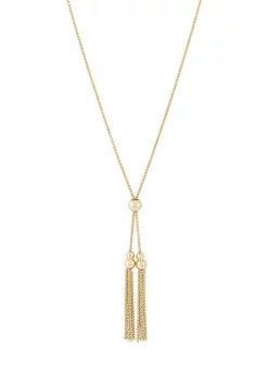 Best Sale 🌟 14K Yellow Gold Tassle lariat on .25mm Spiga Chain Necklace by Belk & Co. ⌛