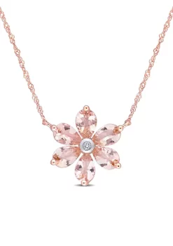 Outlet ❤️ 2.37 ct. t.w. Morganite and Diamond Accent Floral Necklace in 10k Rose Gold by Belk & Co. 💯
