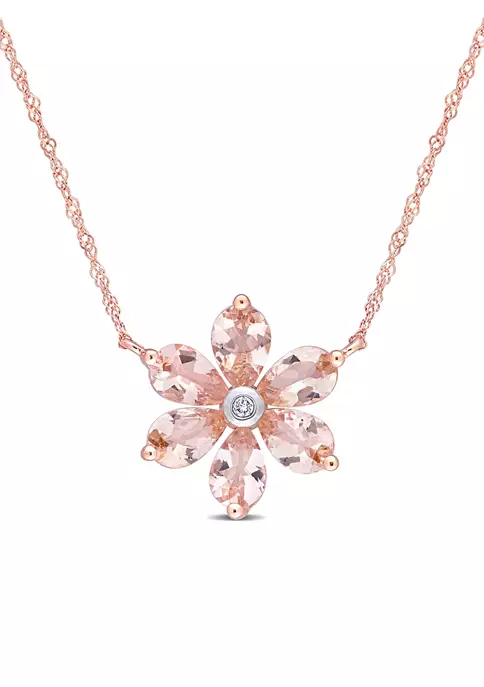 Outlet ❤️ 2.37 ct. t.w. Morganite and Diamond Accent Floral Necklace in 10k Rose Gold by Belk & Co. 💯 1 Outlet ❤️ 2.37 ct. t.w. Morganite and Diamond Accent Floral Necklace in 10k Rose Gold by Belk & Co. 💯