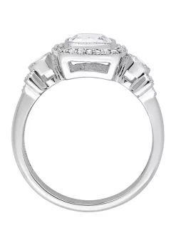 Coupon 😍 1.5 ct. t.w. Lab Created White Sapphire and 1/6 ct. t.w. Diamond Halo 3 Stone Ring in 10K White Gold by Belk & Co. 🔥 -DealsBelk & Co. Store Belk 30752