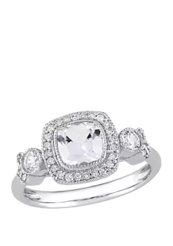 Coupon 😍 1.5 ct. t.w. Lab Created White Sapphire and 1/6 ct. t.w. Diamond Halo 3 Stone Ring in 10K White Gold by Belk & Co. 🔥 -DealsBelk & Co. Store Belk 30755