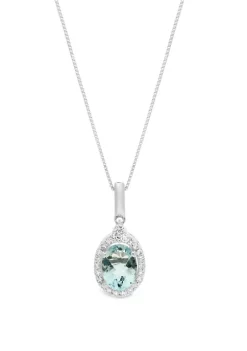 Best Sale 🧨 1.10 ct. t.w. Oval Aquamarine and 1/6 ct. t.w. Diamond Pendant Necklace in 10K White Gold by Belk & Co. 👍