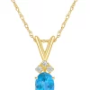 Hot Sale 🤩 14K Gold 7x5 Oval Blue Topaz Diamond Accent Pendant by Belk & Co. 😉