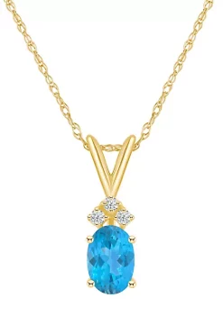 Hot Sale 🤩 14K Gold 7x5 Oval Blue Topaz Diamond Accent Pendant by Belk & Co. 😉 -DealsBelk & Co. Store Belk 30779