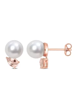 Top 10 🌟 8-9mm South Sea Cultured Freshwater Pearl and 4/5 CT TGW Morganite Stud Earrings in Rose Plated Sterling Silver by Belk & Co. 🎁 -DealsBelk & Co. Store Belk 30786