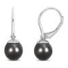 New ✔️ 8-8.5mm Black Tahitian Cultured Pearl and Diamond Accent Leverback Earrings in Sterling Silver by Belk & Co. 😉