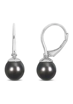 New ✔️ 8-8.5mm Black Tahitian Cultured Pearl and Diamond Accent Leverback Earrings in Sterling Silver by Belk & Co. 😉 -DealsBelk & Co. Store Belk 30802